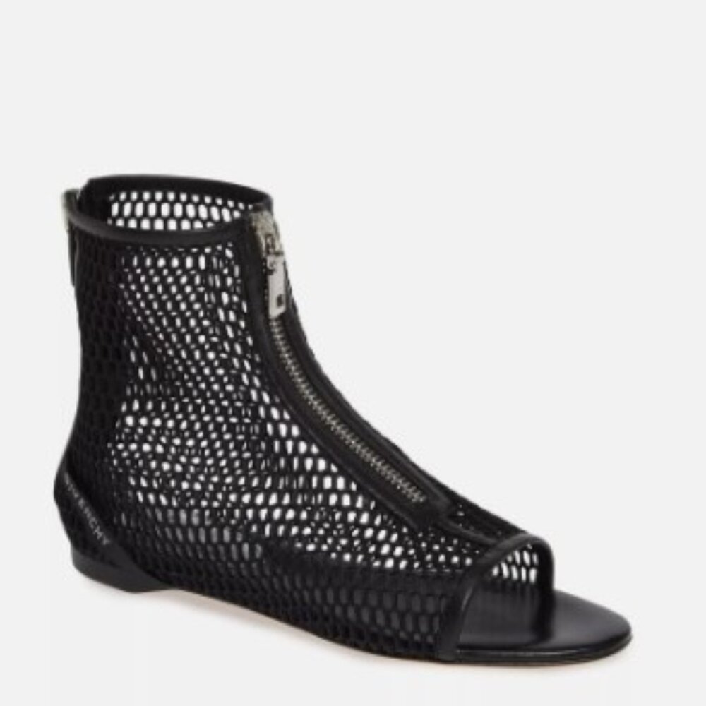 $850 Givenchy Black Rivington Open Toe Mesh Bootie Size 7 EU 37 Flats
